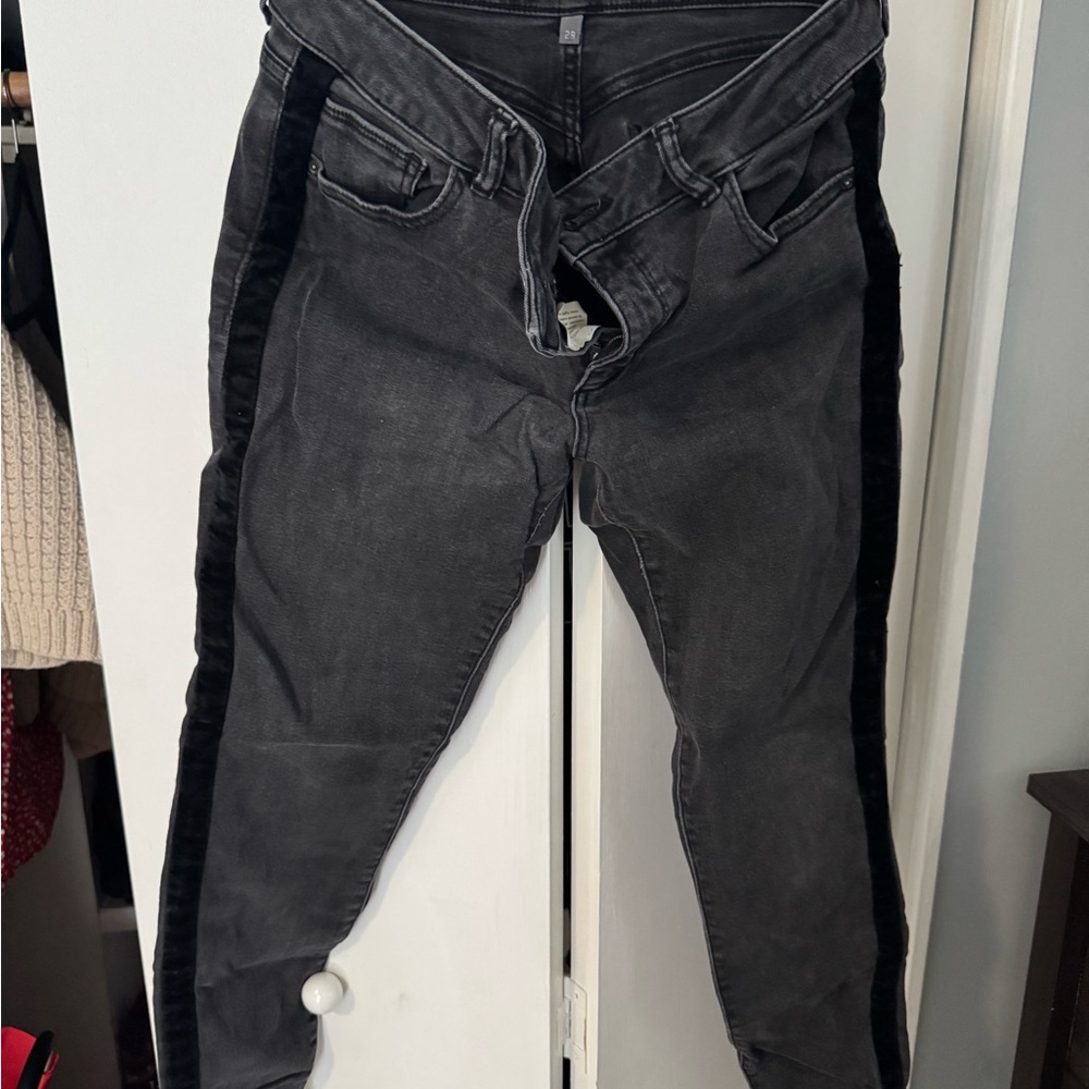 Gray Jeans with Black Velvet Side Stripes